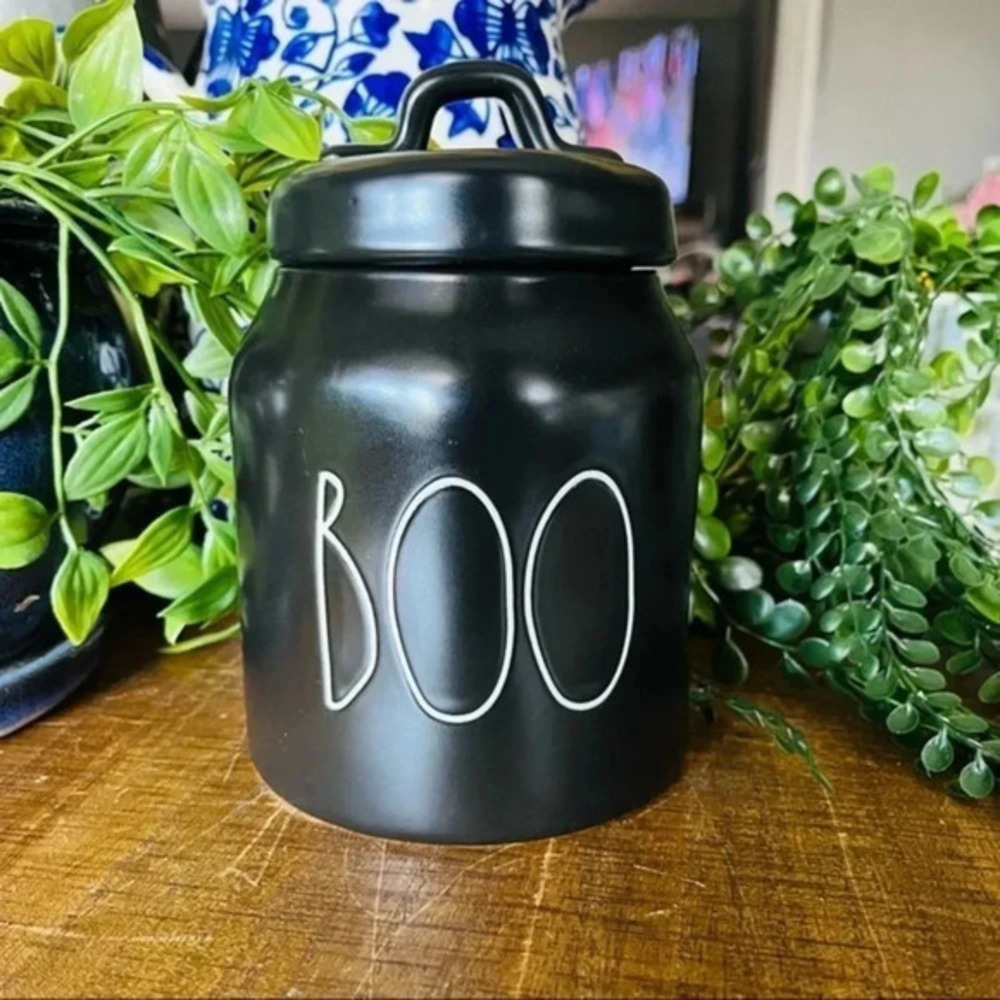 Rae Dunn BOO Halloween Mini Canister Black Ceramic Decor NWT